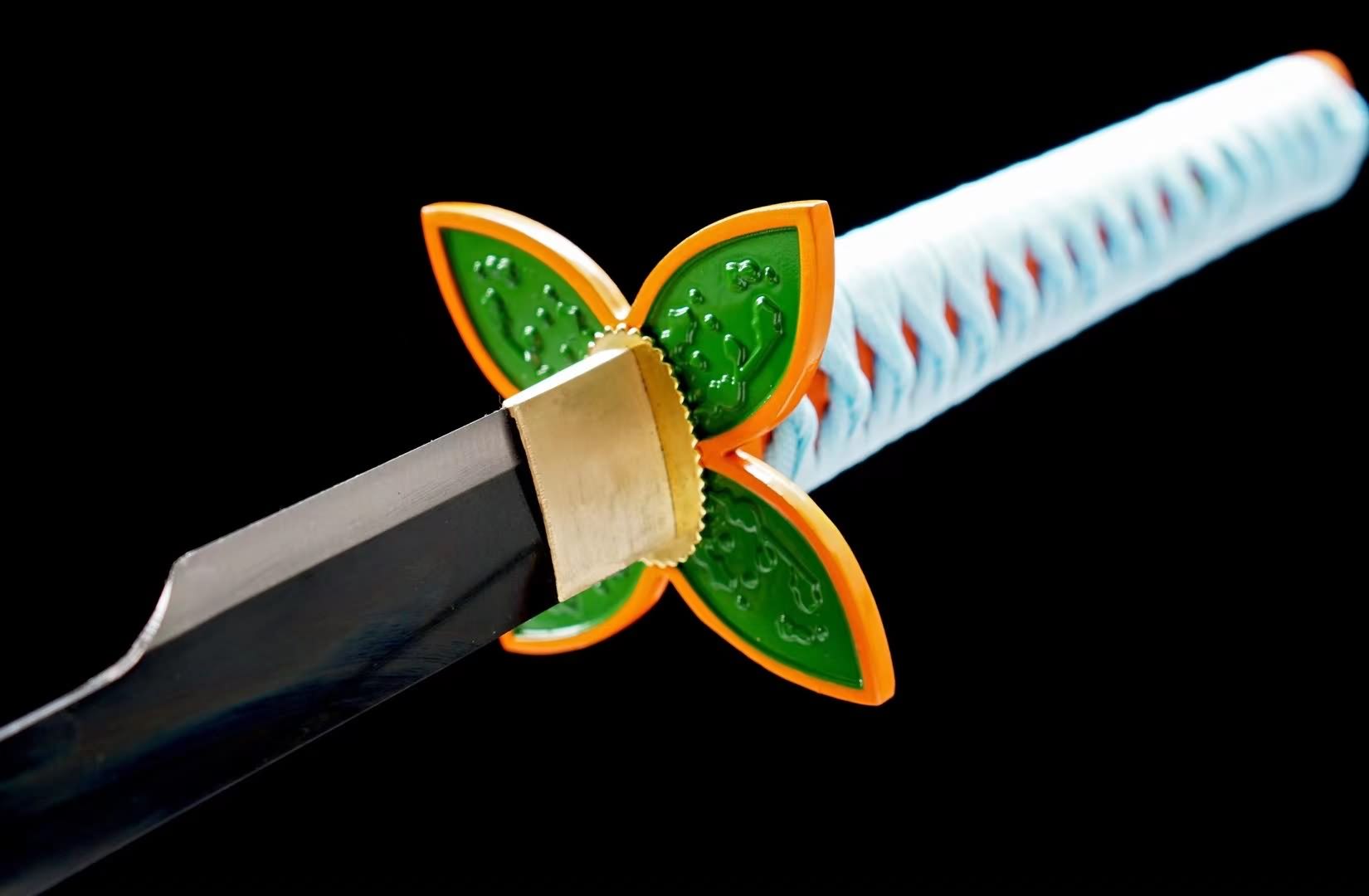 Anime-style katana floral alloy guard and black blade detail