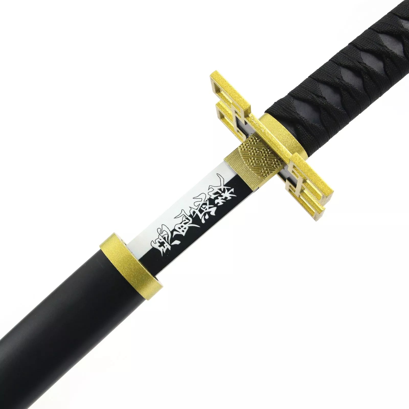 Anime-Inspired Katana – 40.6″ Manganese Steel Blade, Black & Gold with Lacquered Wood Saya