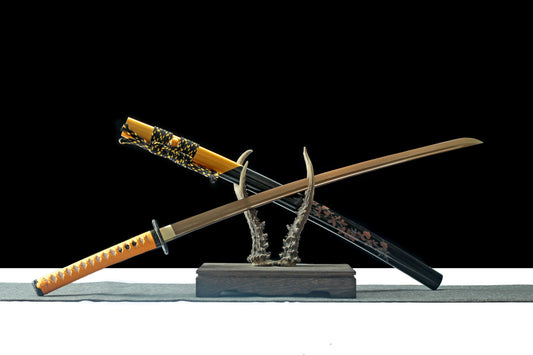 Damascus Steel Samurai Katana – 40.5” Hand-Forged Sword with High-Gloss Black Scabbard