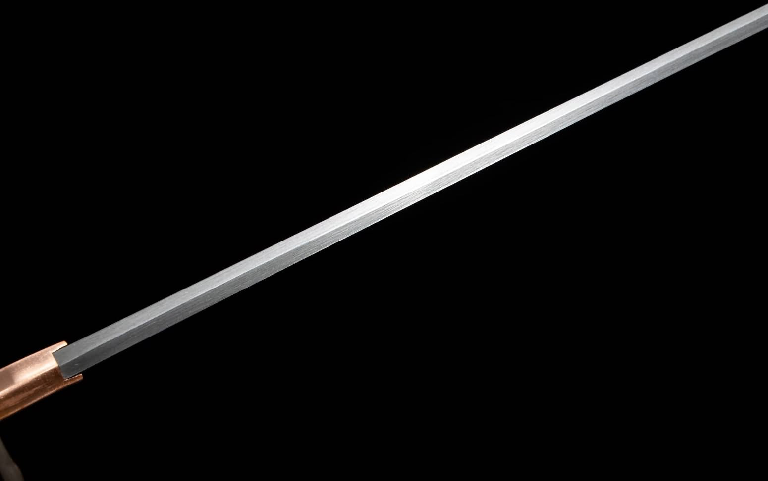 Wootz Steel Hamon Katana – 40.9″ with Red Speckled Lacquer Saya, Gilt Brass & Silver Fittings