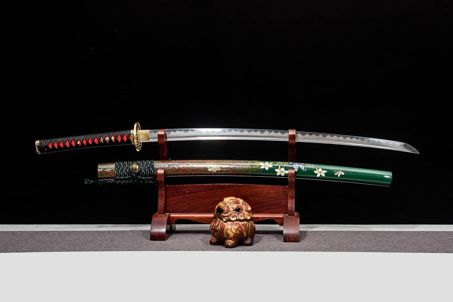 Hand-Forged Pattern Steel Katana with Narcissus Lacquered Saya | 41" Floral Samurai Sword