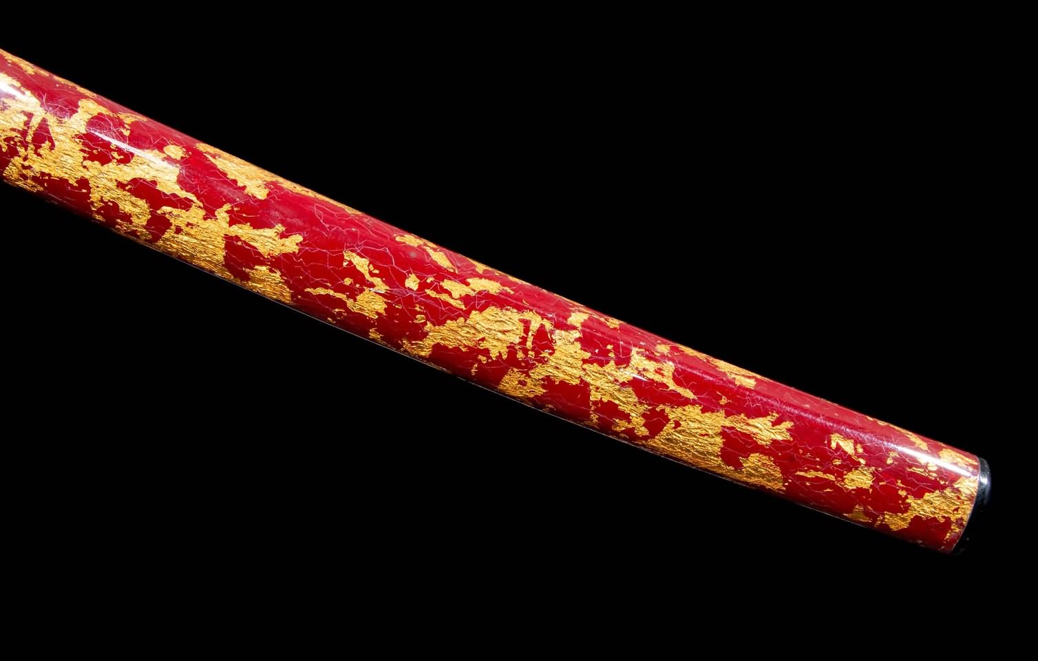 Wootz Steel Hamon Katana – 40.9″ with Red Speckled Lacquer Saya, Gilt Brass & Silver Fittings