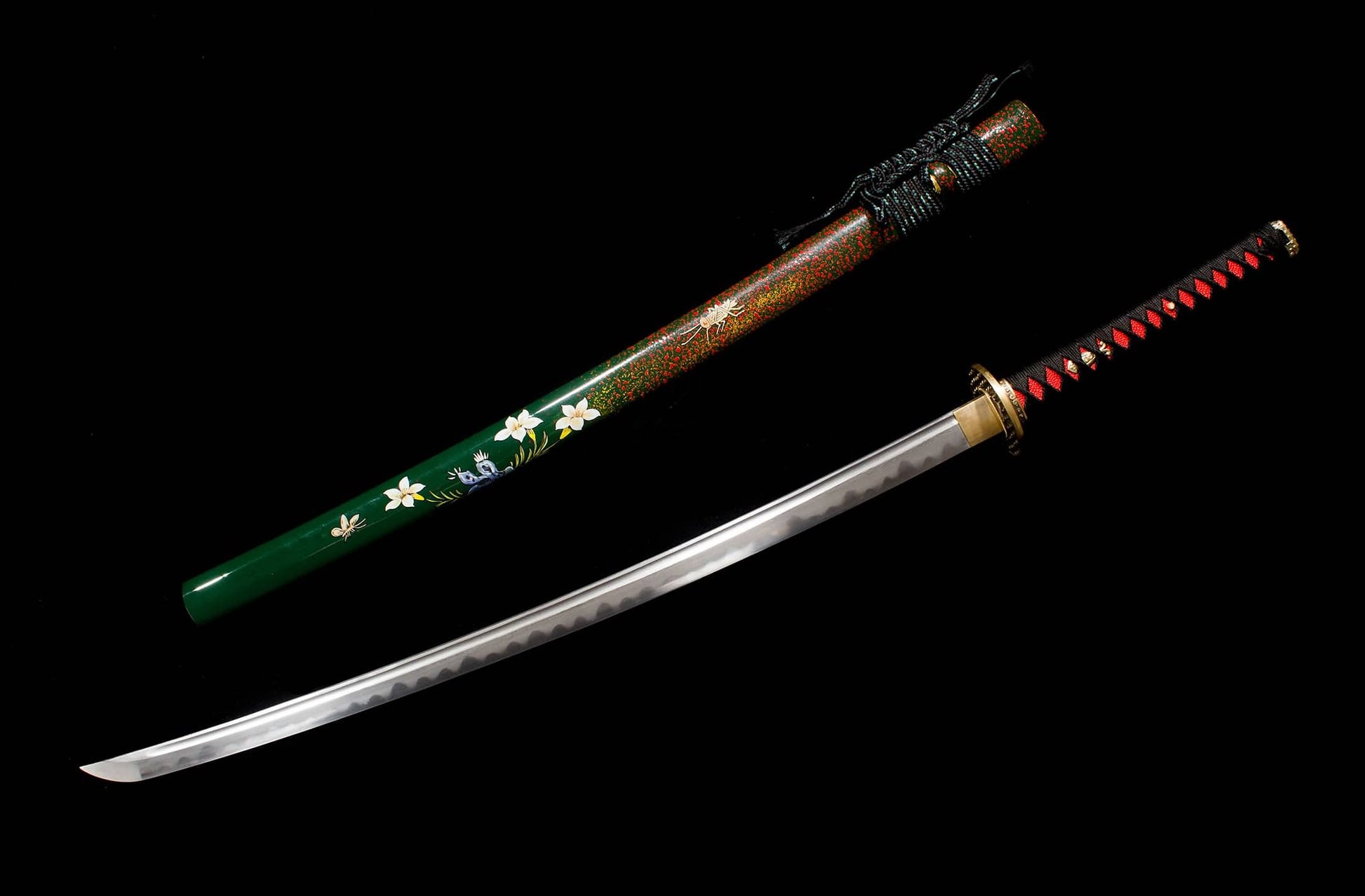 Hand-Forged Pattern Steel Katana with Narcissus Lacquered Saya | 41" Floral Samurai Sword