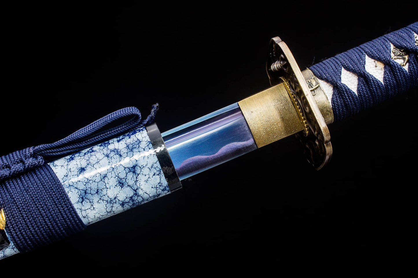 Blue Crackle-Lacquer Saya Katana – 41.1″ Manganese Steel, Indigo Cord Wrap