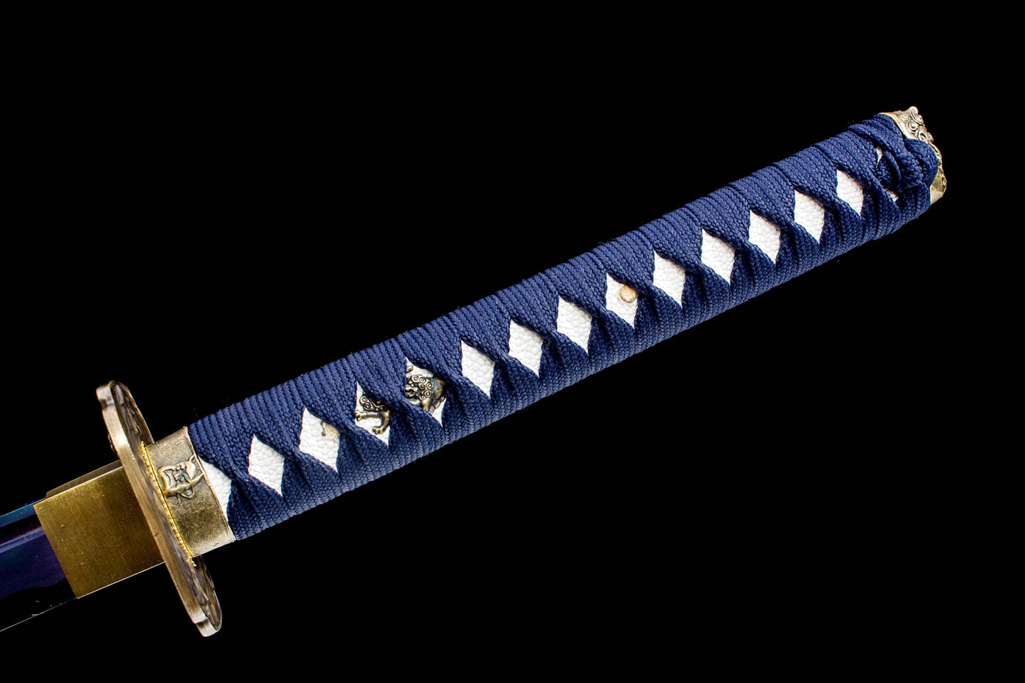 Blue Crackle-Lacquer Saya Katana – 41.1″ Manganese Steel, Indigo Cord Wrap