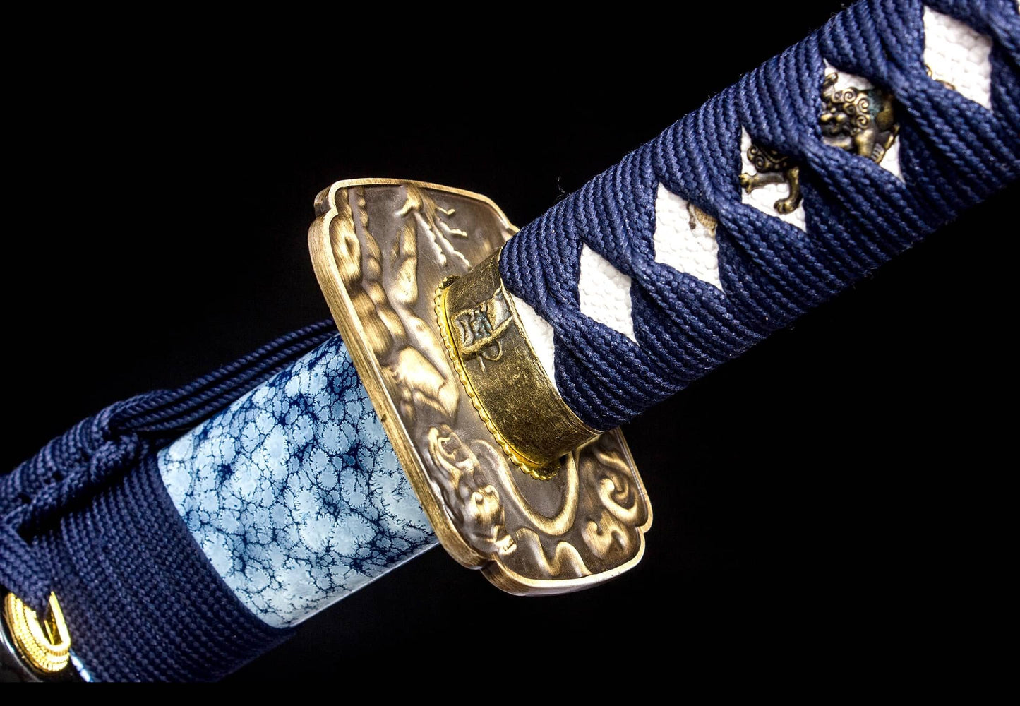 Blue Crackle-Lacquer Saya Katana – 41.1″ Manganese Steel, Indigo Cord Wrap