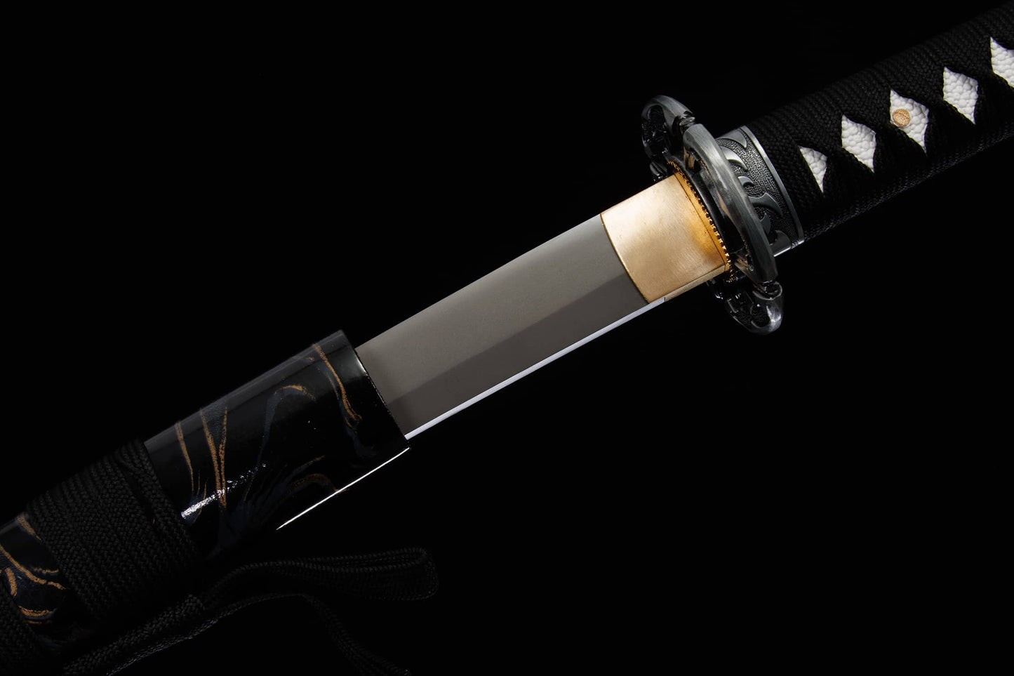 katana sword with lacquered wood saya on display stand