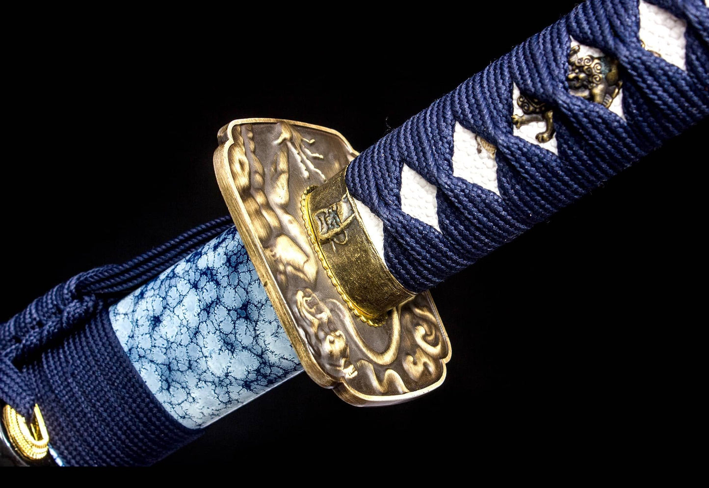 Blue Crackle-Lacquer Saya Katana – 41.1″ Manganese Steel, Indigo Cord Wrap