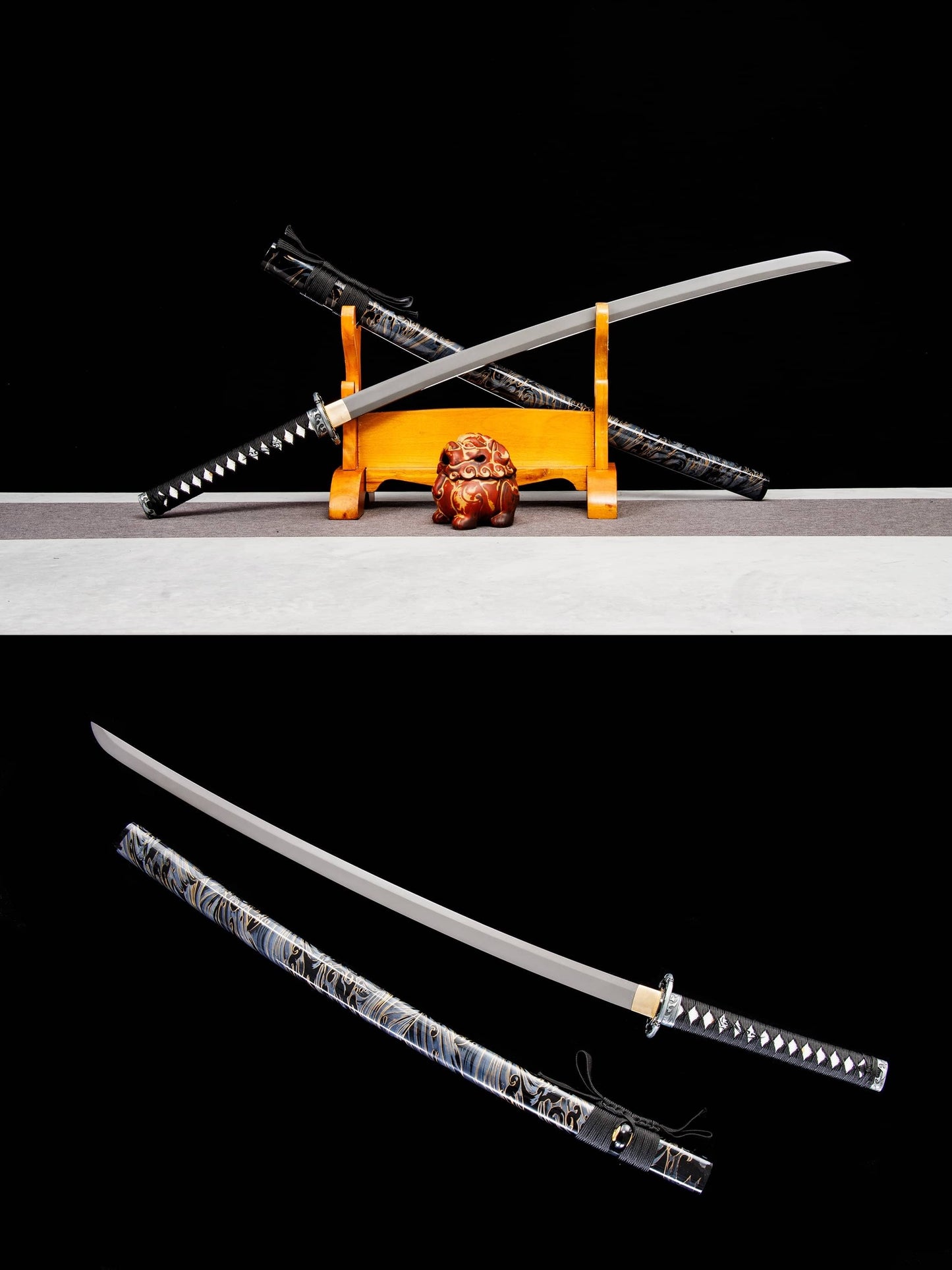 chidori shisui katana with titanium finish and cord wrapped handle