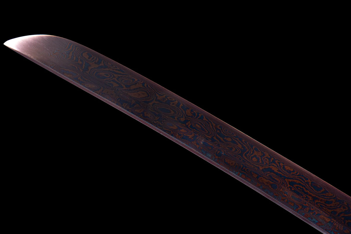 Purple Feather-Pattern Katana – T10 Folded Steel with Gilded Copper Fittings