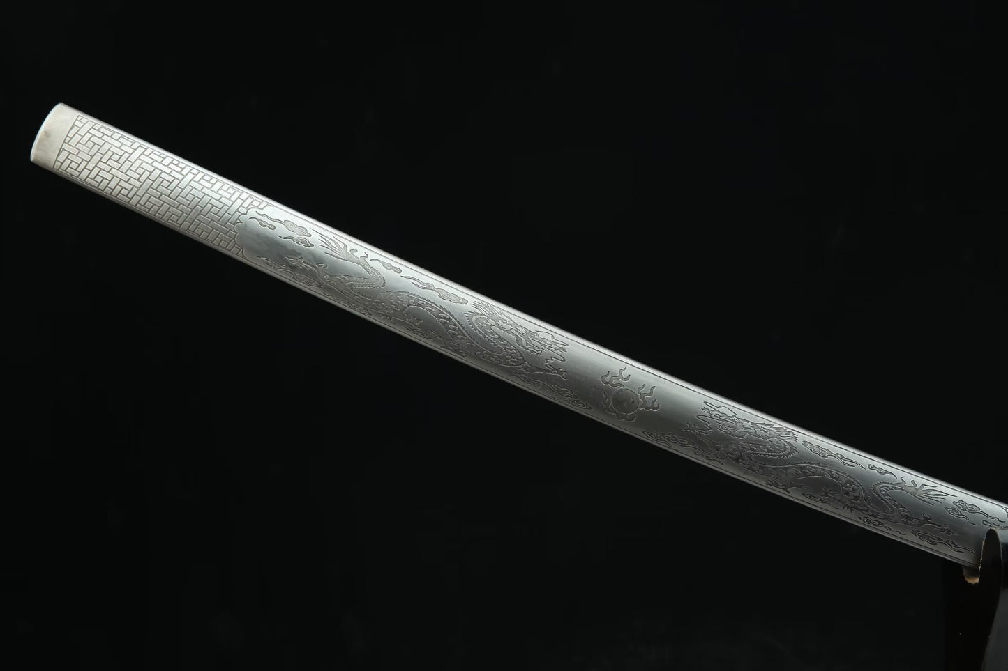 Engraved Iron-Saya Katana — 28.3″ High-Carbon Blade, Antique Copper Fittings, Hand-Wrapped Tsuka