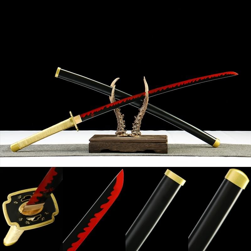 Anime-Inspired Samurai Katana Sword – 41” Blacked 1045 Steel Blade with Flame Pattern
