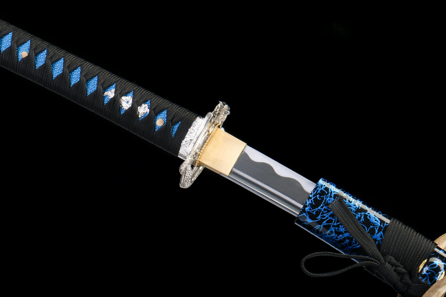 Blue Lightning Katana Sword – 1045 Steel Blade with Gloss Lacquer Scabbard & Full Tang Construction