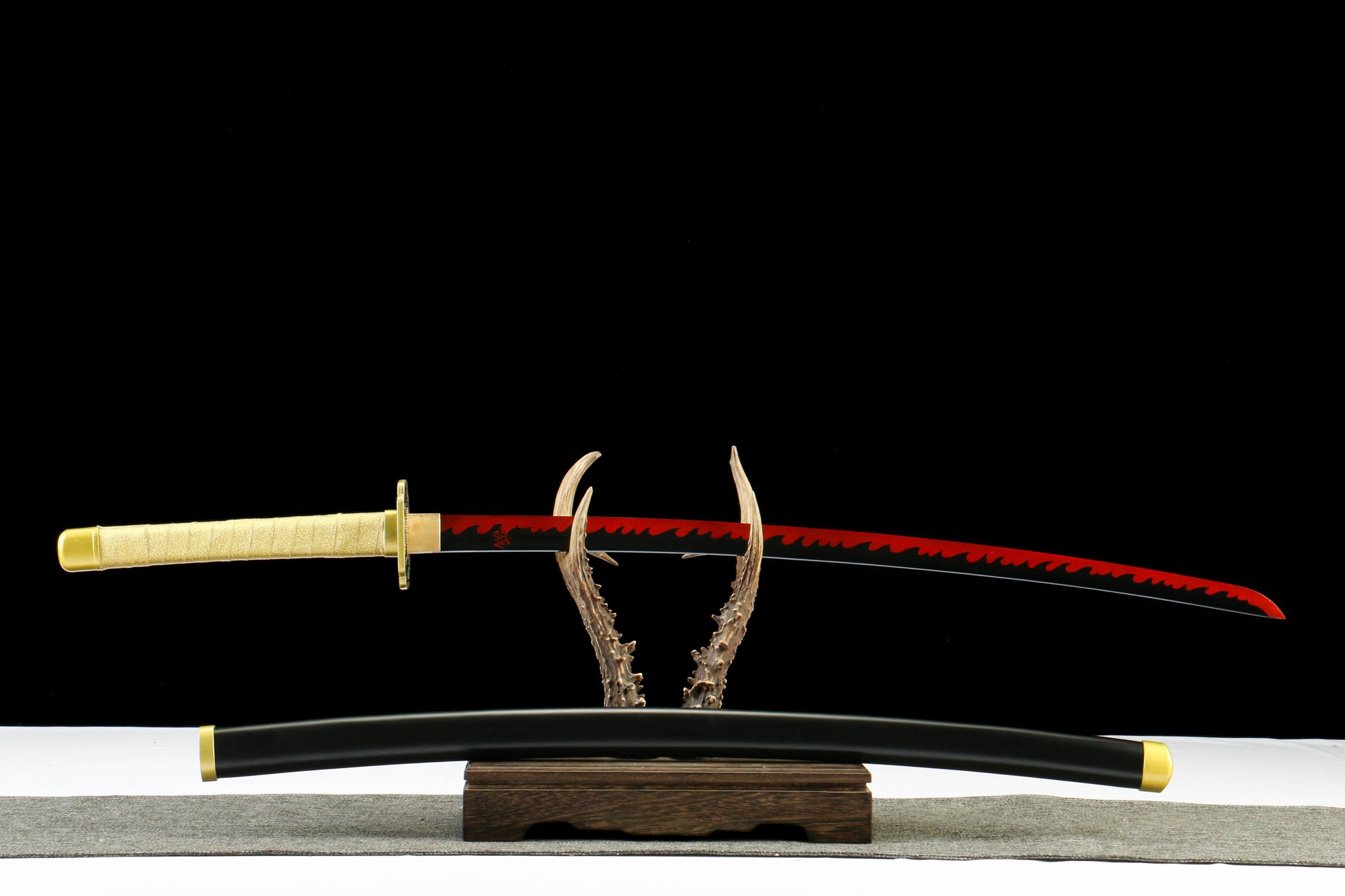 Anime-Inspired Samurai Katana Sword – 41” Blacked 1045 Steel Blade with Flame Pattern