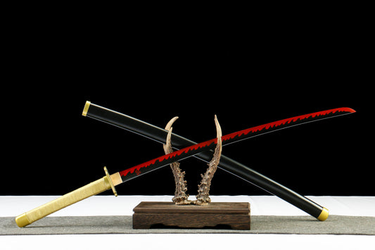 Anime-Inspired Samurai Katana Sword – 41” Blacked 1045 Steel Blade with Flame Pattern