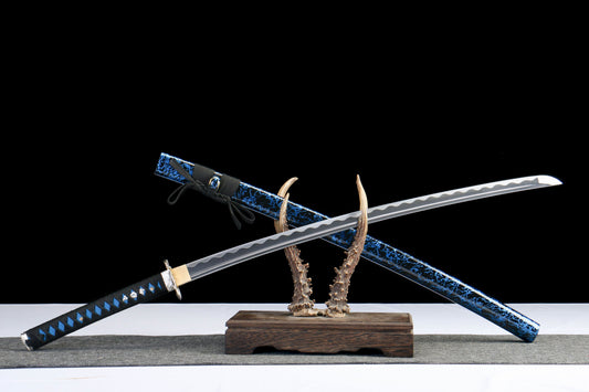 Blue Lightning Katana Sword – 1045 Steel Blade with Gloss Lacquer Scabbard & Full Tang Construction
