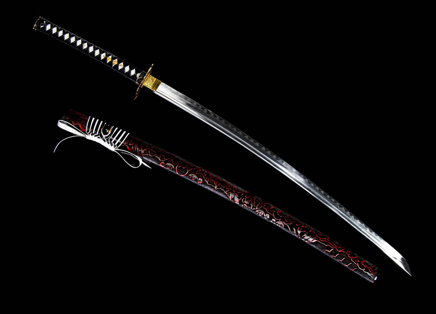 T10 Clay-Tempered Katana – 40.7″ Hamon Blade with Solid-Wood Saya