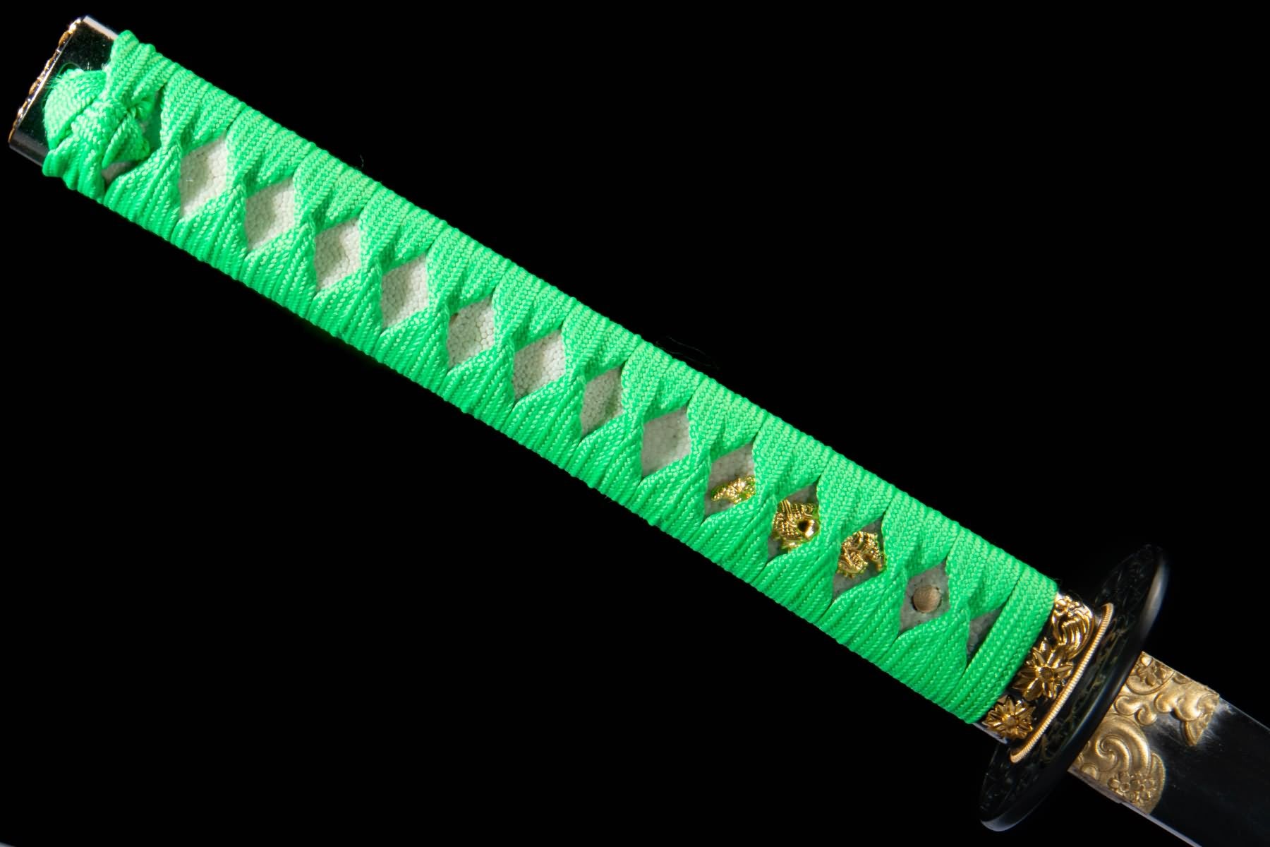 Green cotton wrapped katana handle with ray skin panels