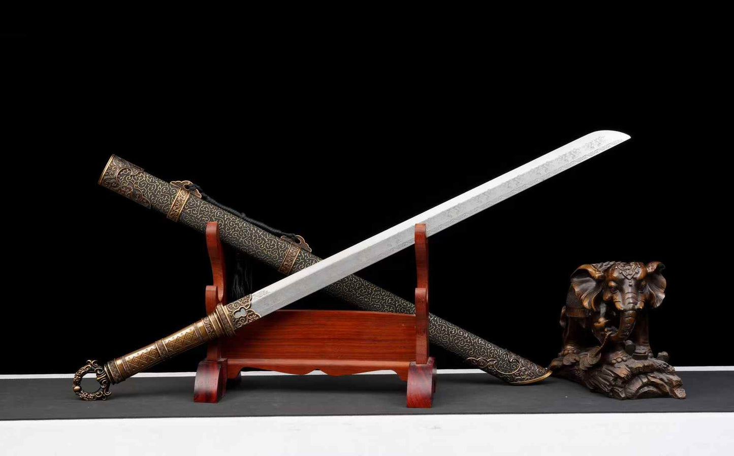 Manganese steel Tang Dao with ornate alloy handle