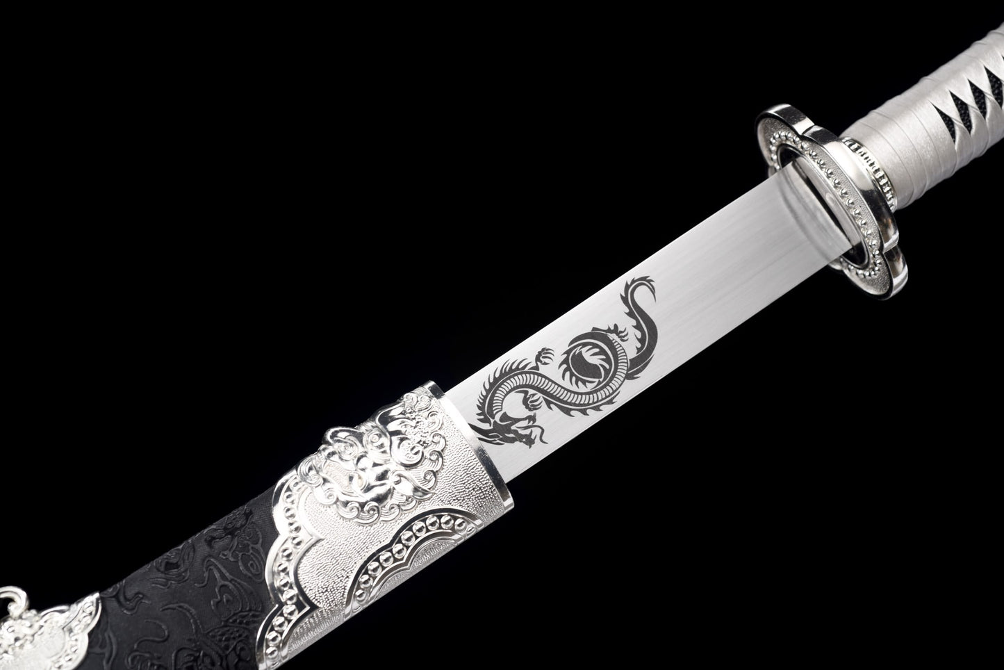 Qiu Long Miao Dao – Hand Forged High Manganese Steel Chinese Long Saber with Dragon Pattern Scabbard