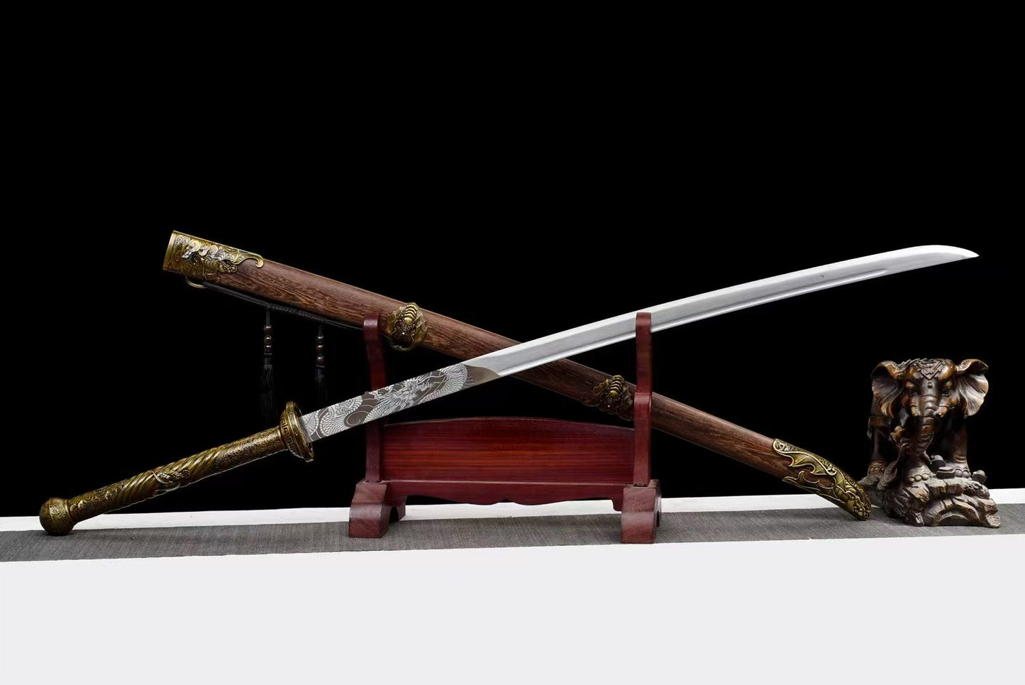 Chinese Miao Dao Sword – Bat Motif Fittings, Manganese Steel Blade