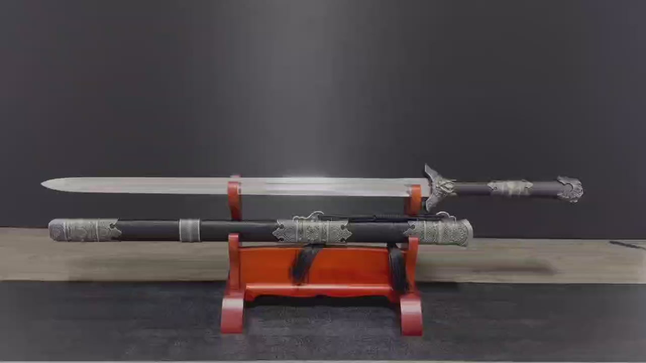 KAIKO×JIAN YE White Copper Nine Dragon Jian 九龙剑 WUSHU Tai Chi Sword Damascus