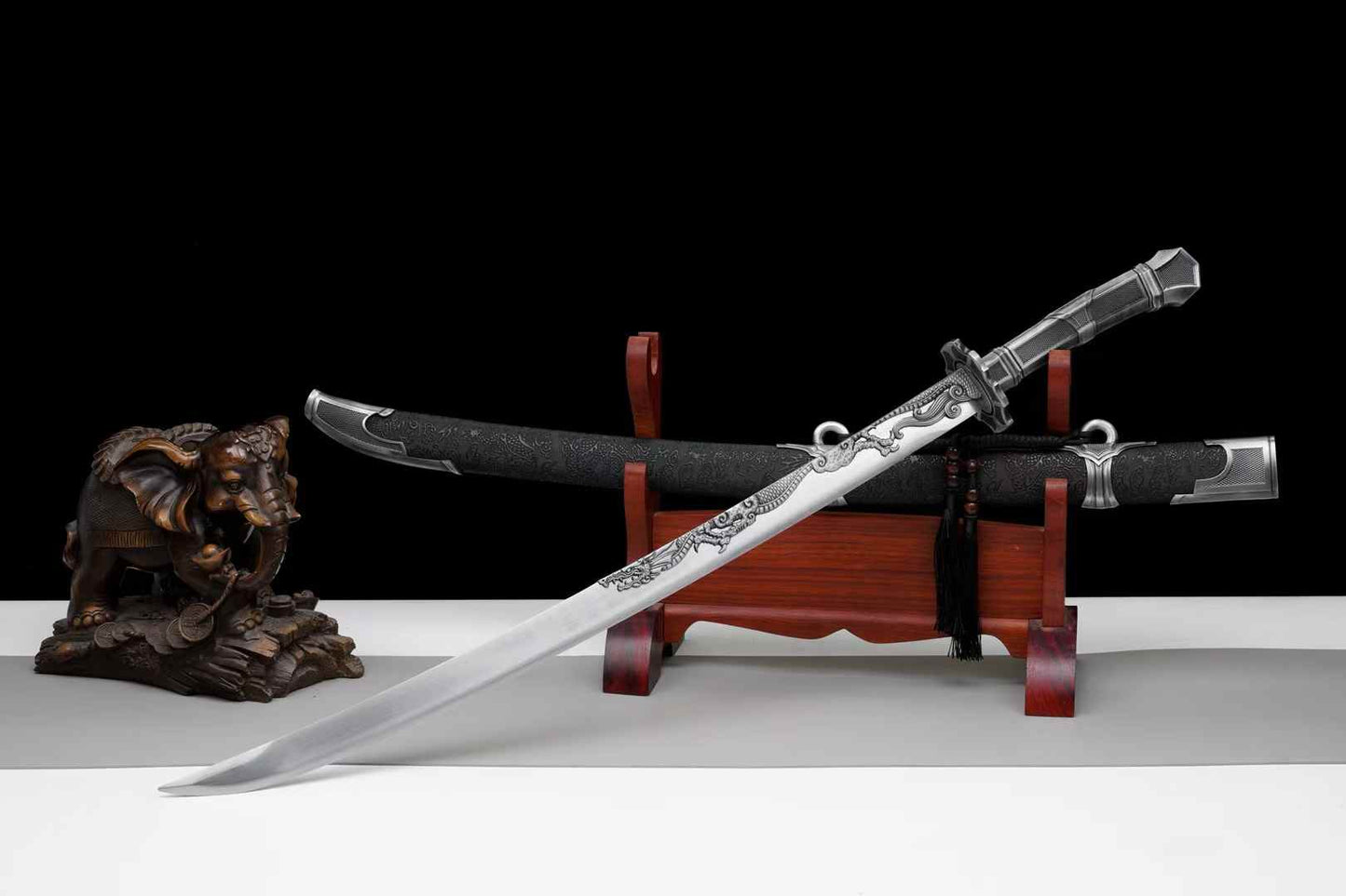 Qing Dao Sword | Hand-Forged Chinese Saber in High Manganese Steel with Qing Dynasty Alloy Fittings
