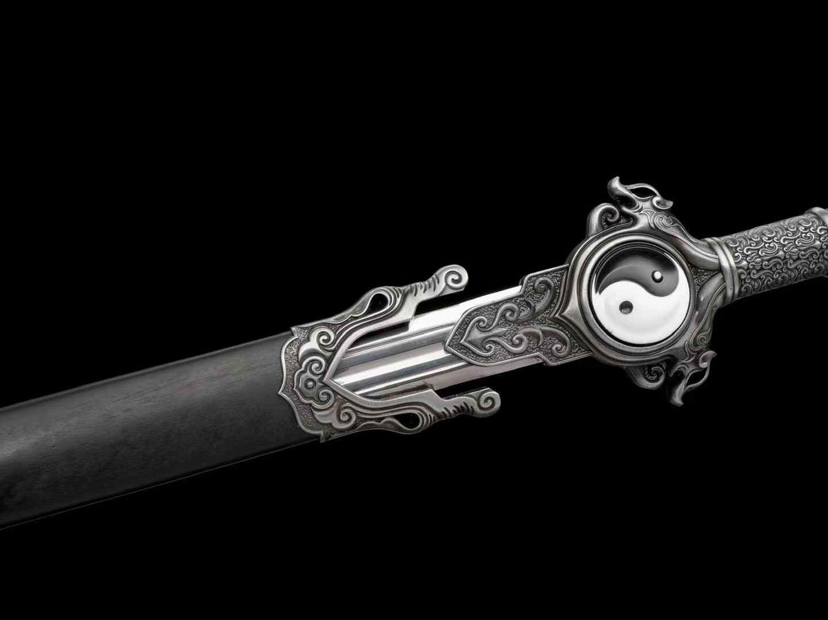 Qingfeng Jian Yin-Yang guard beside the ornamental mouth fitting of the dark wooden scabbard
