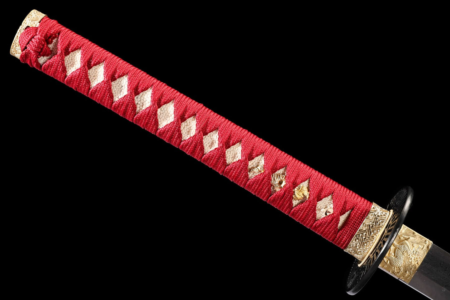 Red cotton cord handle over supplier-stated ray skin