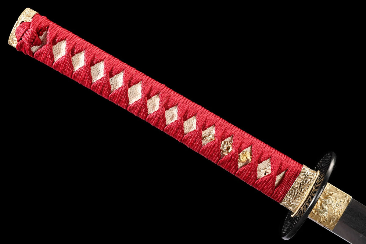 Red cotton cord handle over supplier-stated ray skin