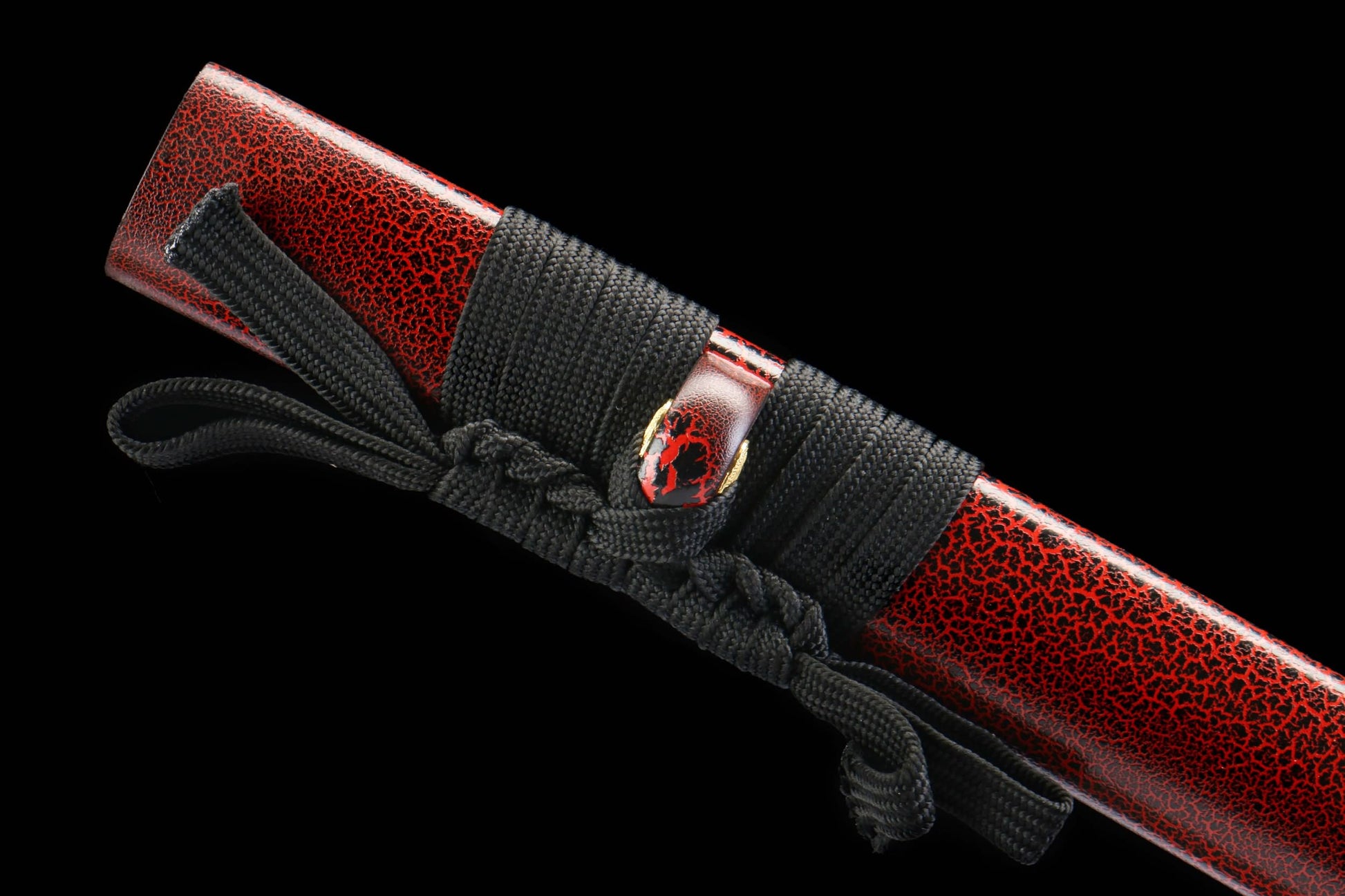 Black Red Snowflake Katana – Hand Forged 1065 High Carbon Steel Japanese Samurai Sword with Crimson Pattern Blade