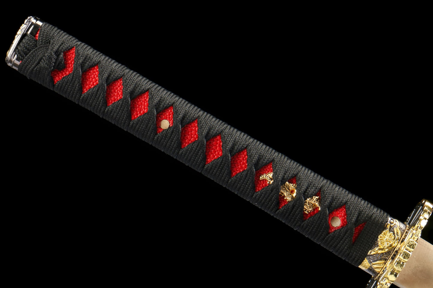 Black Red Snowflake Katana – Hand Forged 1065 High Carbon Steel Japanese Samurai Sword with Crimson Pattern Blade