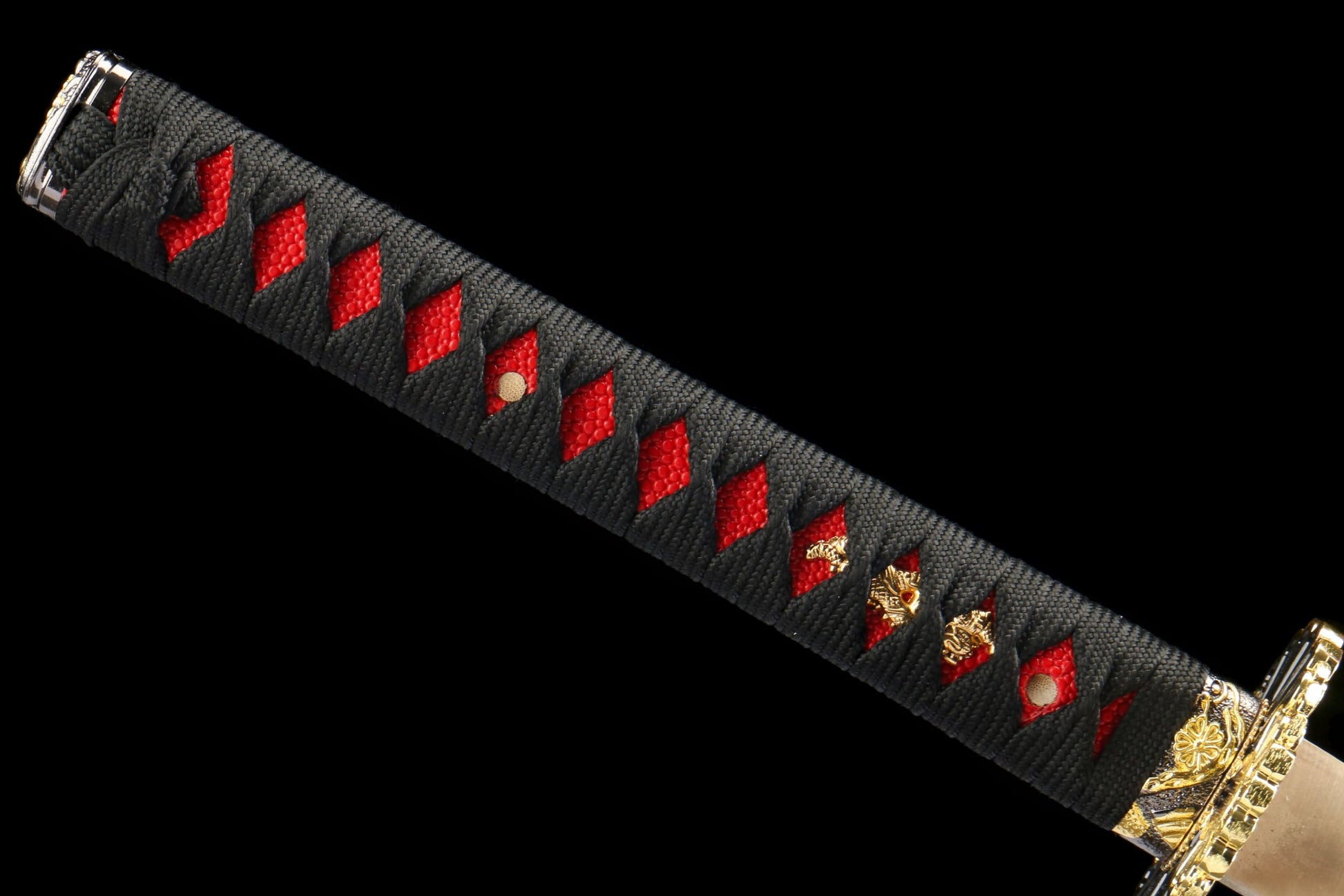 Black Red Snowflake Katana – Hand Forged 1065 High Carbon Steel Japanese Samurai Sword with Crimson Pattern Blade