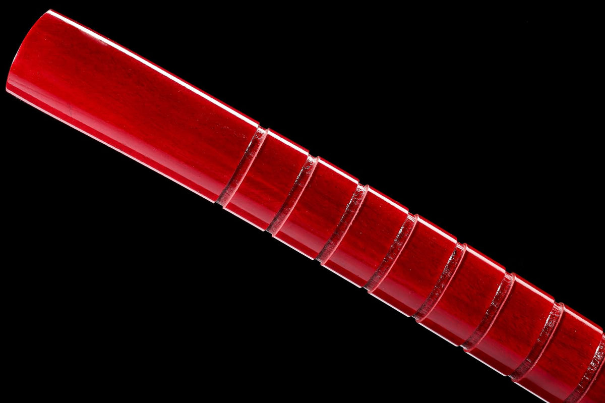 Red piano-lacquer wood saya surface and raised bands