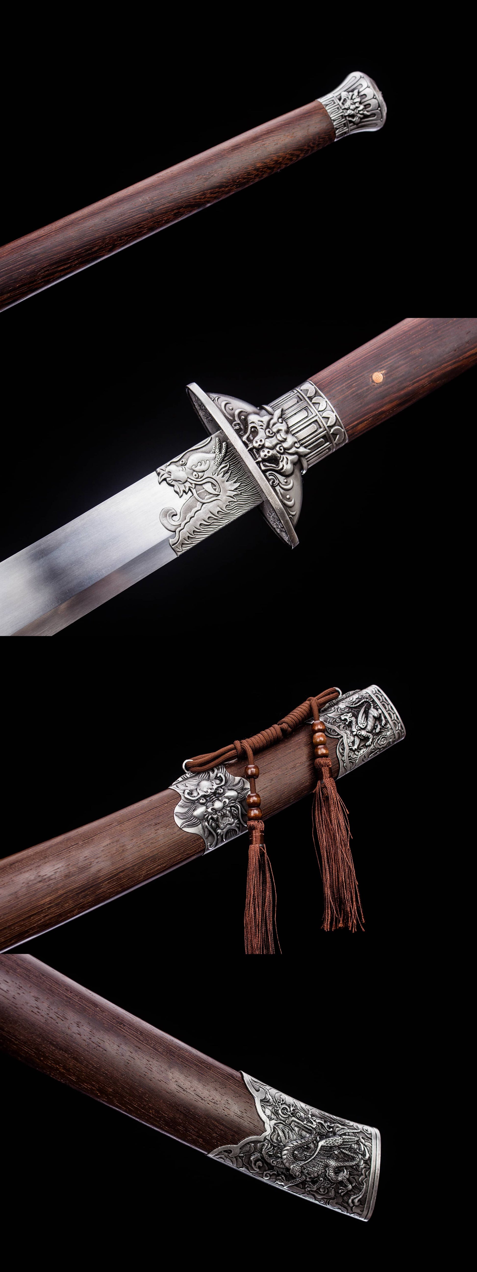 Longhu Zhanmadao Saber – 49.4″ Manganese Steel Blade, Rosewood Handle & Scabbard