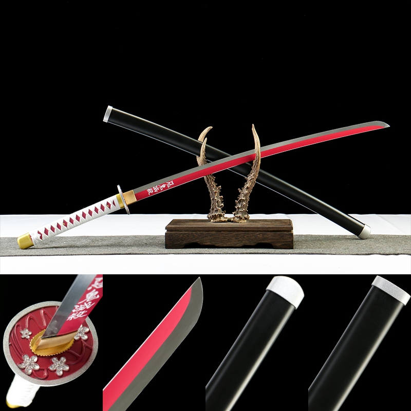 Anime-Inspired Red Blade Samurai Katana – 41” 1045 Steel Sword with Black Scabbard