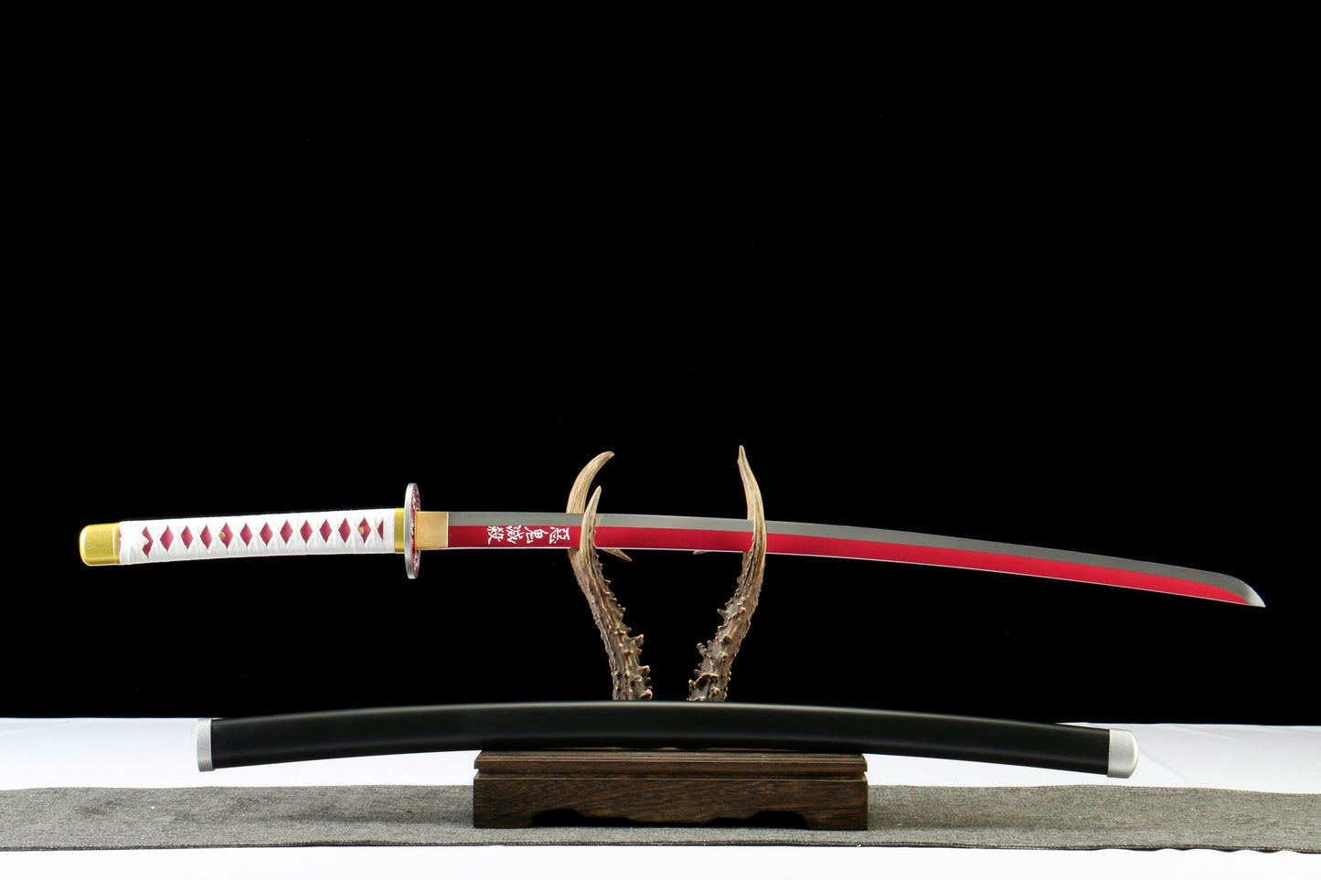 Anime-Inspired Red Blade Samurai Katana – 41” 1045 Steel Sword with Black Scabbard