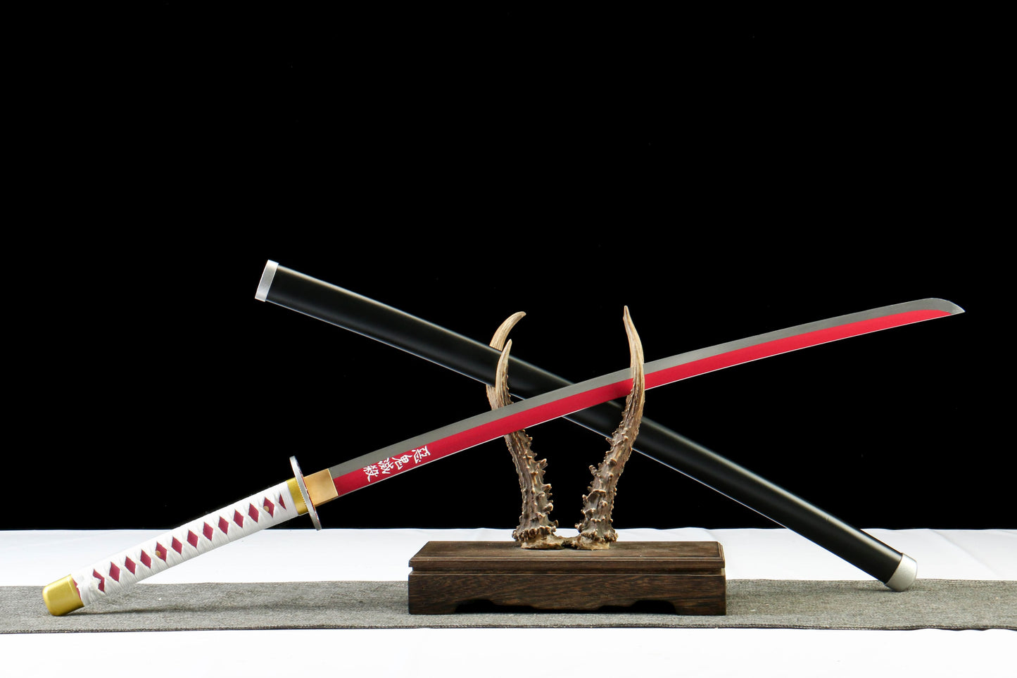 Anime-Inspired Red Blade Samurai Katana – 41” 1045 Steel Sword with Black Scabbard