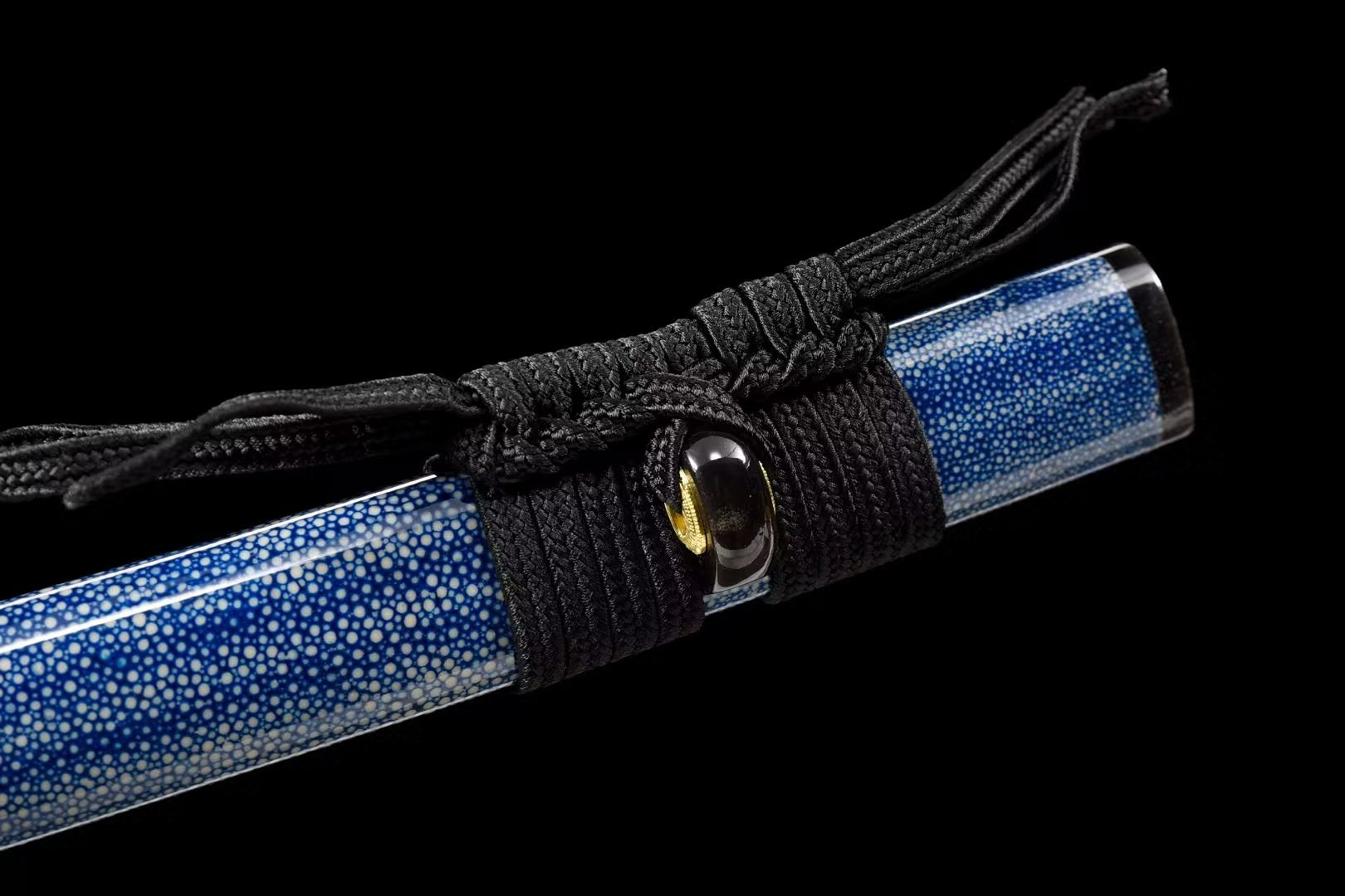 Japanese Katana – Hand Forged Pattern Steel Sword with Blue Rayskin Scabbard, Premium Collectible Display