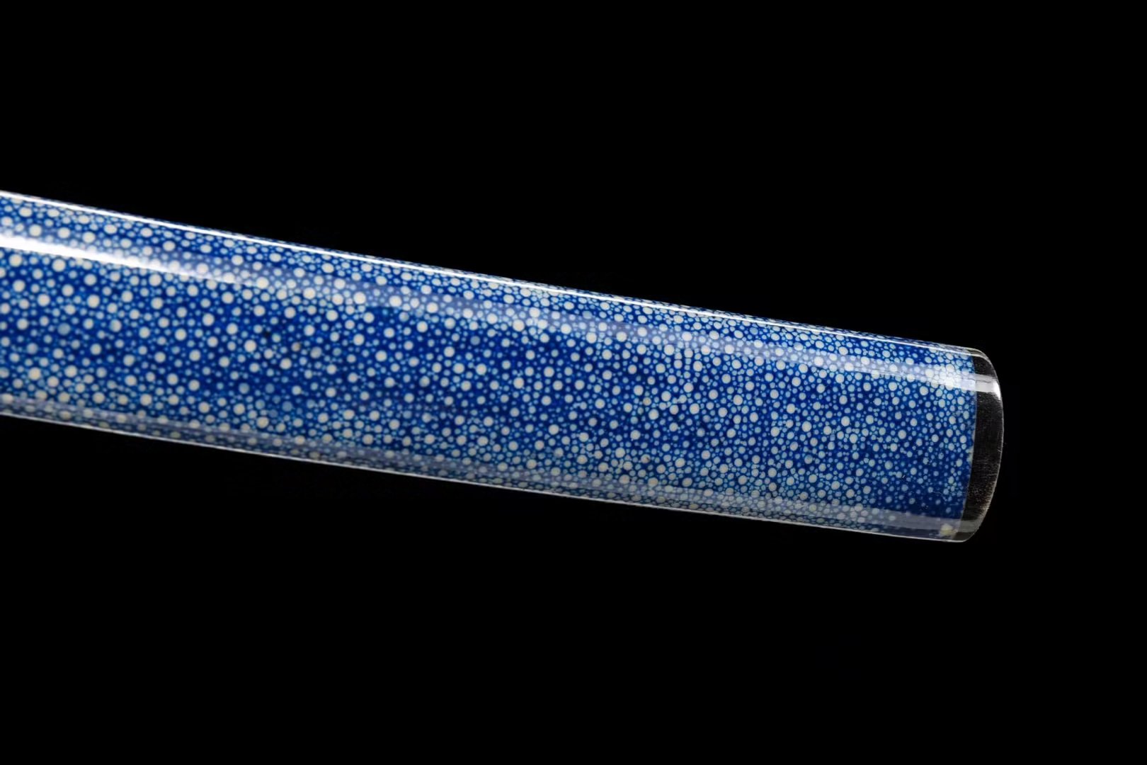 Japanese Katana – Hand Forged Pattern Steel Sword with Blue Rayskin Scabbard, Premium Collectible Display