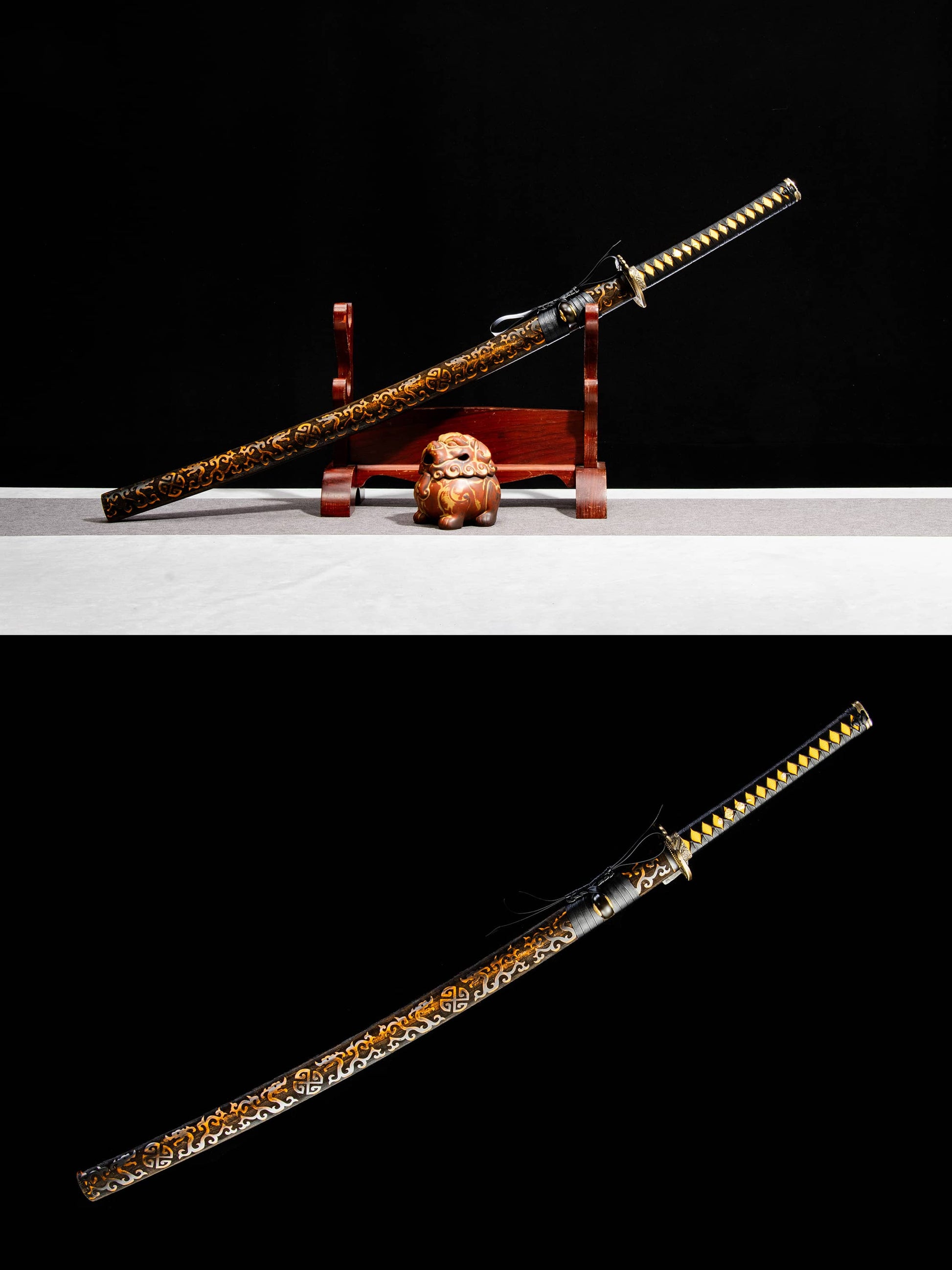 Den Yoshioka Katana – 40.7″ (103.5 cm) Manganese Steel Blade, Lacquered Wood Saya