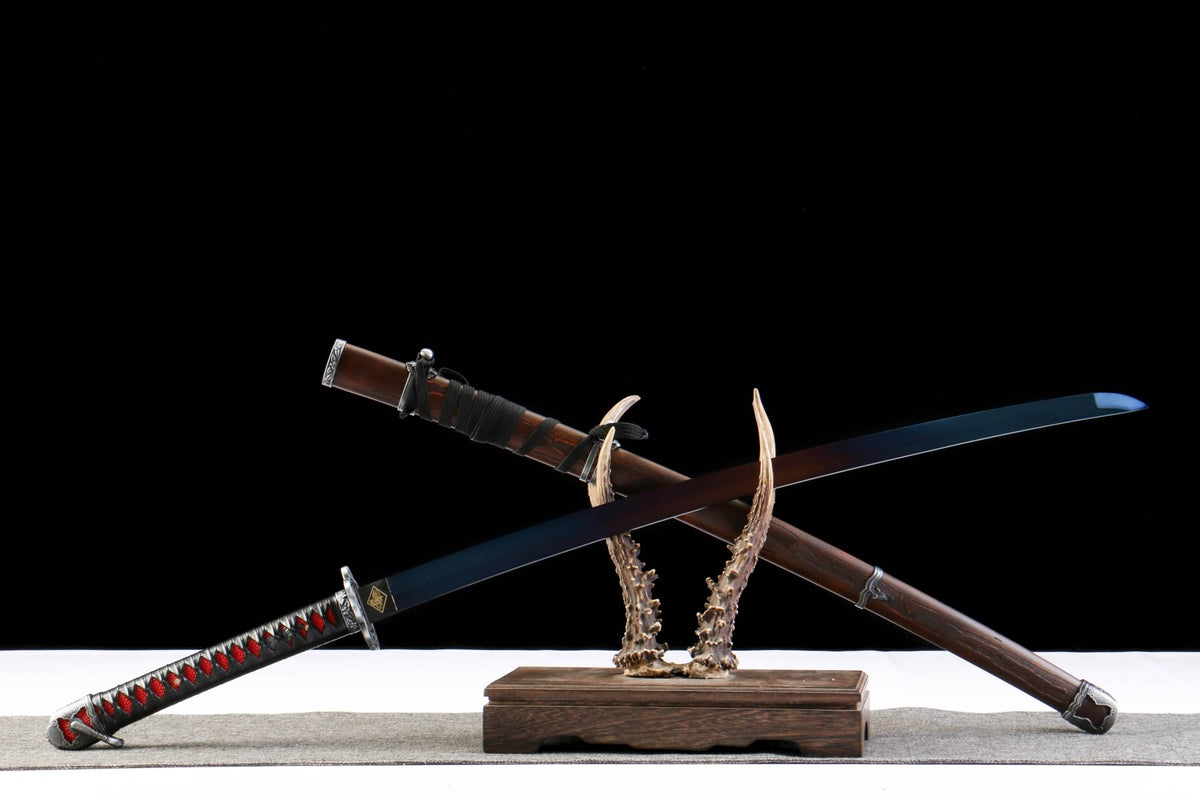 Blue-Black 1065 Steel Tachi – Lacquered Wood Saya