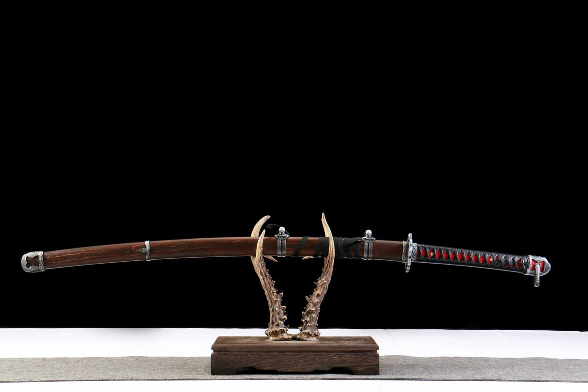 Blue-Black 1065 Steel Tachi – Lacquered Wood Saya