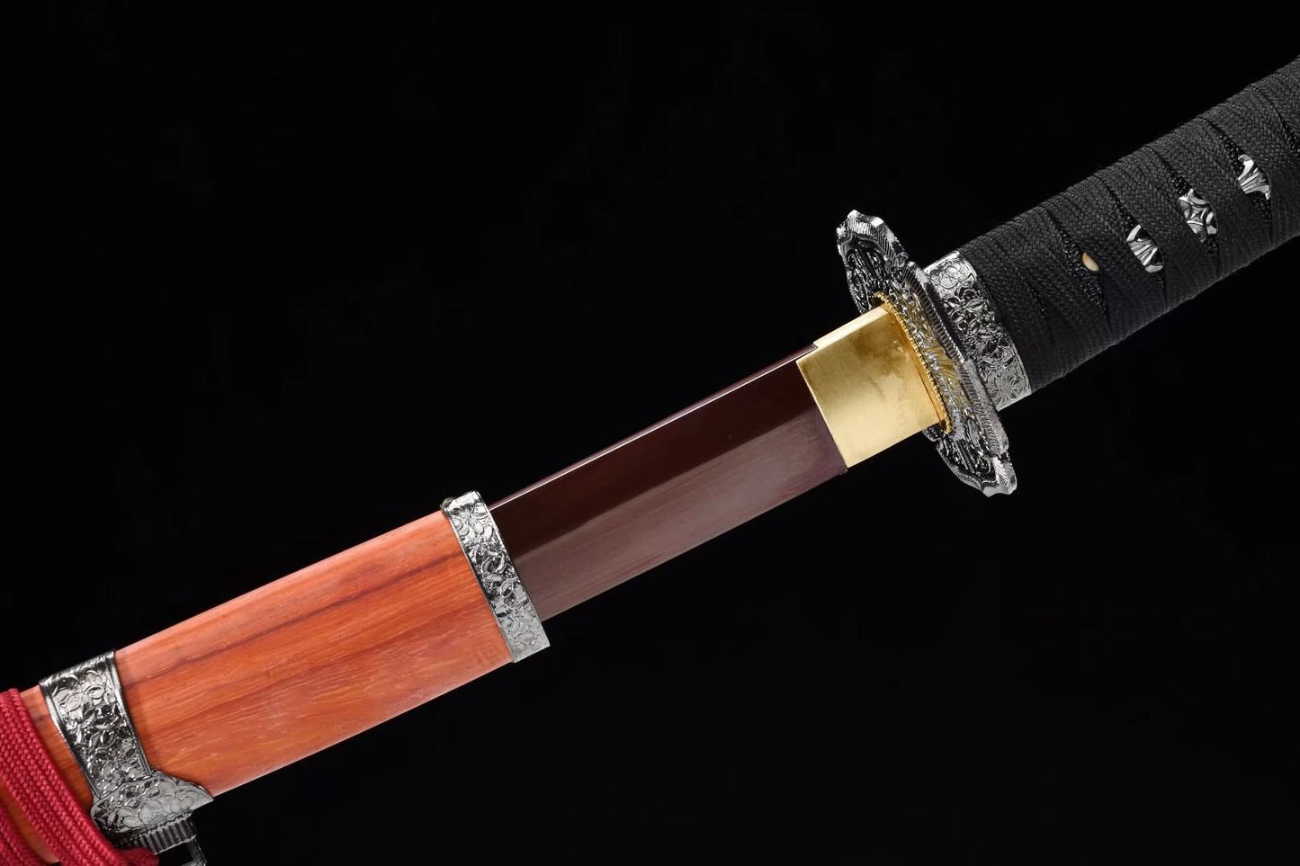 Tachi Katana with Red-Treated T10 Blade & Rosewood Saya (41.0") — Hand-Polished, 8-Step Finish