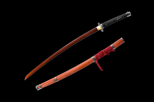 Tachi Katana with Red-Treated T10 Blade & Rosewood Saya (41.0") — Hand-Polished, 8-Step Finish