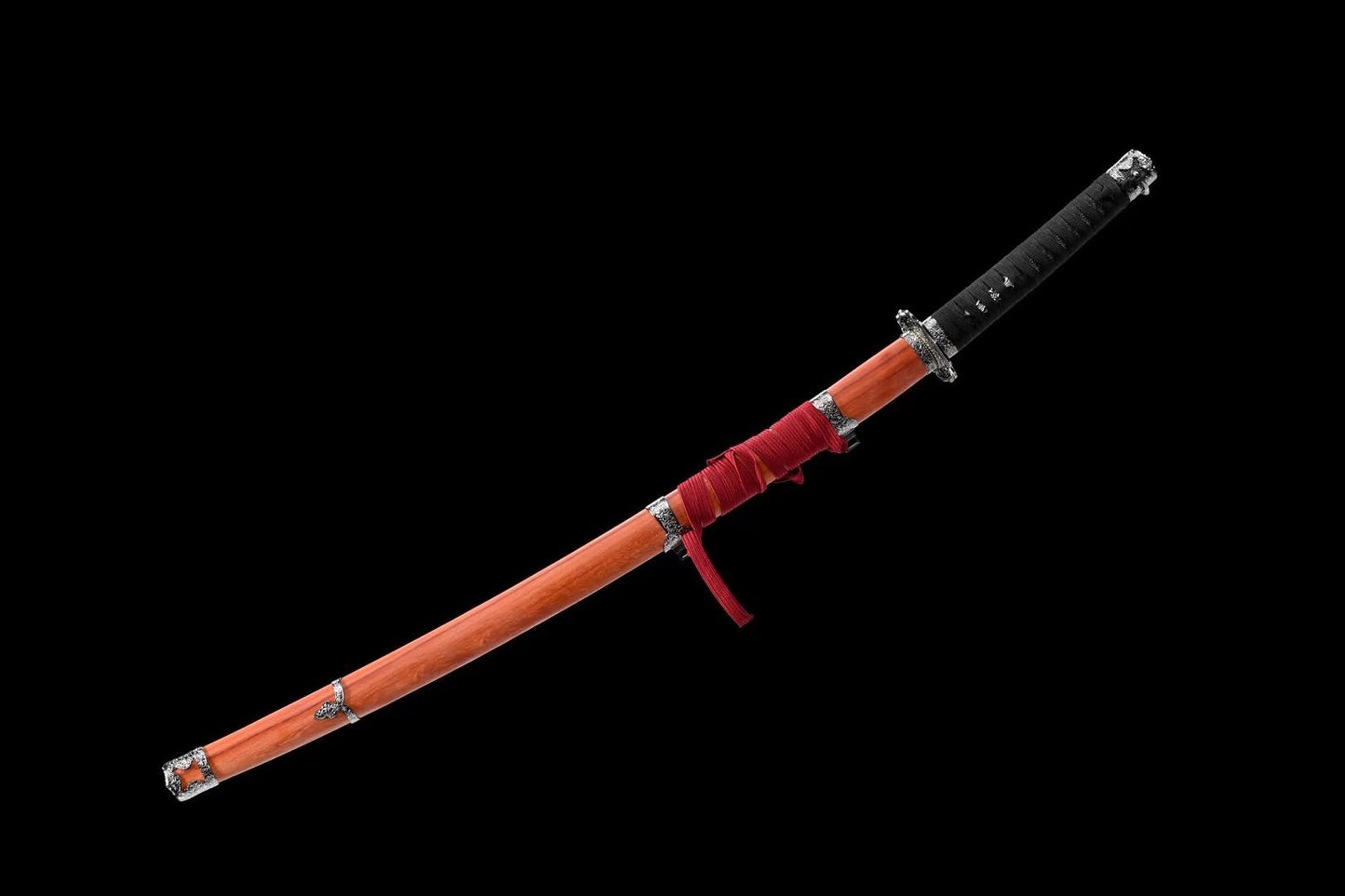 Tachi Katana with Red-Treated T10 Blade & Rosewood Saya (41.0") — Hand-Polished, 8-Step Finish
