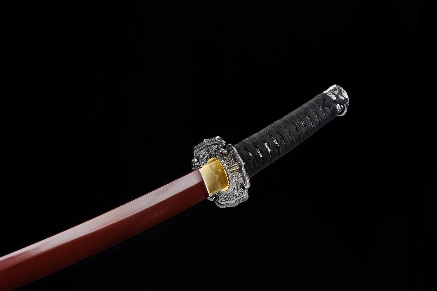 Tachi Katana with Red-Treated T10 Blade & Rosewood Saya (41.0") — Hand-Polished, 8-Step Finish