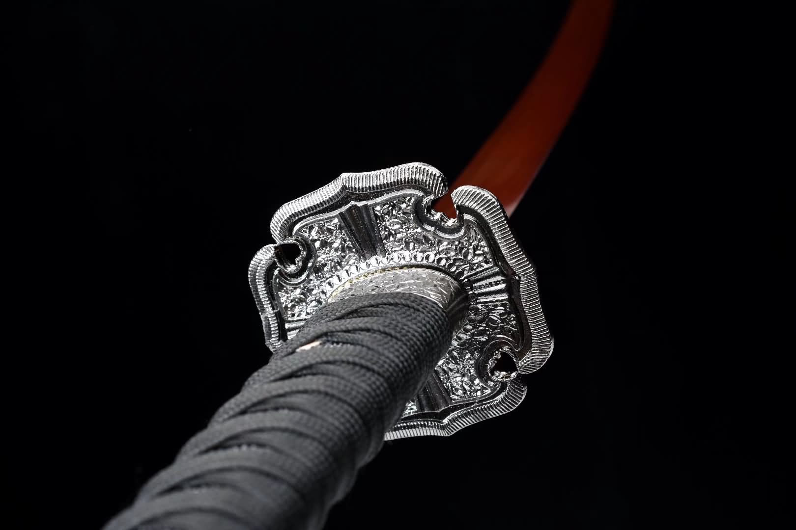 Tachi Katana with Red-Treated T10 Blade & Rosewood Saya (41.0") — Hand-Polished, 8-Step Finish