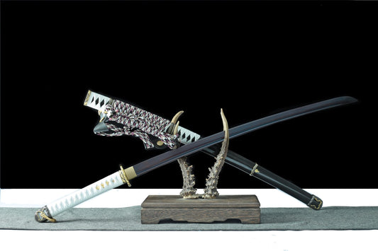 Japanese Sakura Tachi Sword – Patterned Steel Blade, Piano Lacquer Scabbard - Chinese Sword store