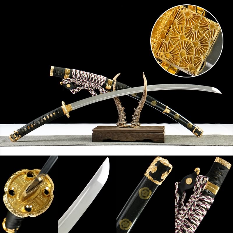 Japanese Tachi Sword – 41.3” Hand-Forged 1045 Steel Blade with Piano-Finish Scabbard